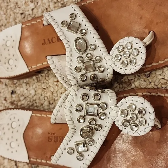 Jack Rogers White Embellished with Rhinestones Size 9M Sandals