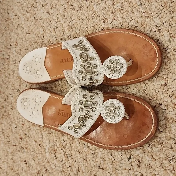 Jack Rogers White Embellished with Rhinestones Size 9M Sandals