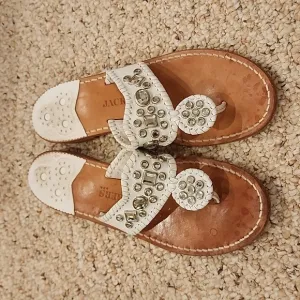 Jack Rogers White Embellished with Rhinestones Size 9M Sandals