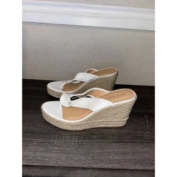 Jack Rogers White Rowan Slip On Platform Espadrille Wedge Sandals Size 10 M