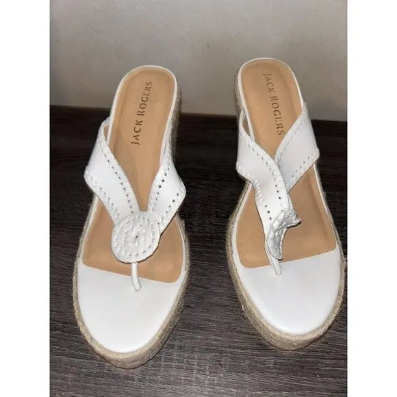 Jack Rogers White Rowan Slip On Platform Espadrille Wedge Sandals Size 10 M