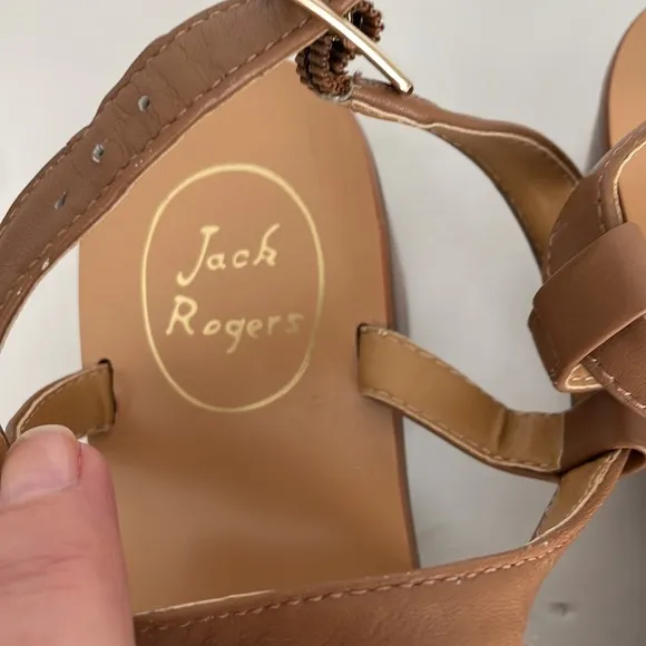 Jack Rogers Women’s Leather Block Heel Strap Sandals Tan 8