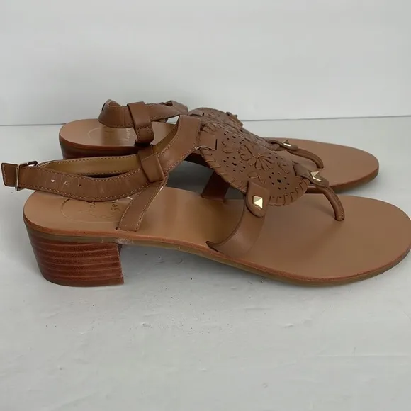 Jack Rogers Women’s Leather Block Heel Strap Sandals Tan 8