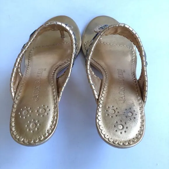 Jack Rogers Zsa Zsa Maggie Thong Sandal Shoes Gold Silver Leather Feet Jewelry 6