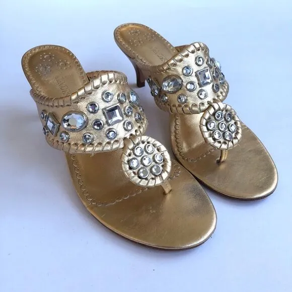 Jack Rogers Zsa Zsa Maggie Thong Sandal Shoes Gold Silver Leather Feet Jewelry 6