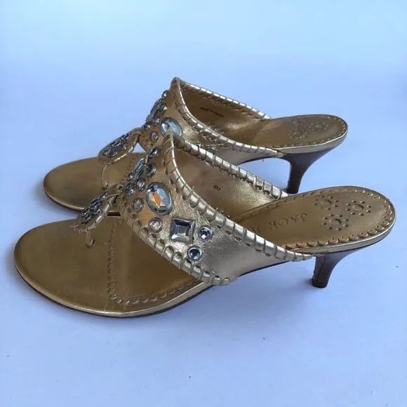 Jack Rogers Zsa Zsa Maggie Thong Sandal Shoes Gold Silver Leather Feet Jewelry 6