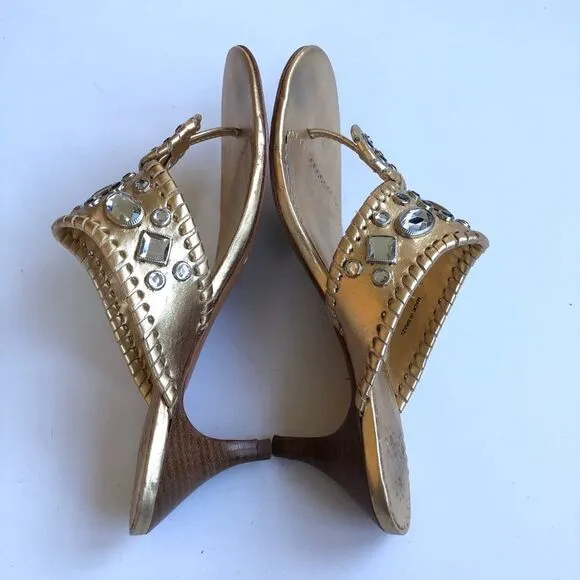 Jack Rogers Zsa Zsa Maggie Thong Sandal Shoes Gold Silver Leather Feet Jewelry 6