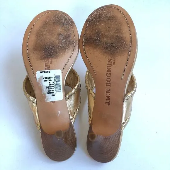 Jack Rogers Zsa Zsa Maggie Thong Sandal Shoes Gold Silver Leather Feet Jewelry 6