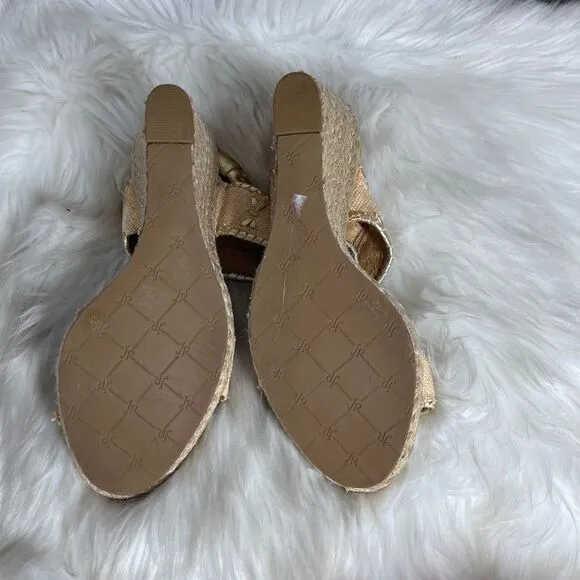 Jack Rogers Vanessa Gold Raffia Espadrille Wedge Sandals Sz 9