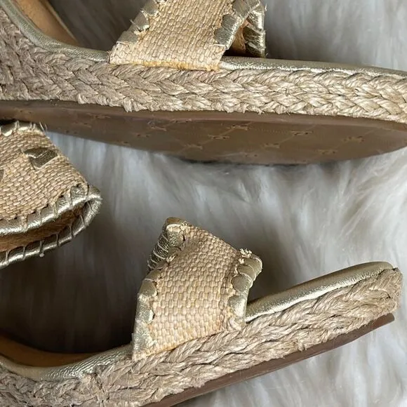 Jack Rogers Vanessa Gold Raffia Espadrille Wedge Sandals Sz 9
