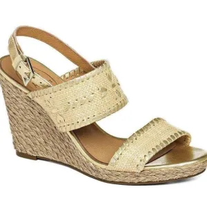 Jack Rogers Vanessa Gold Raffia Espadrille Wedge Sandals Sz 9