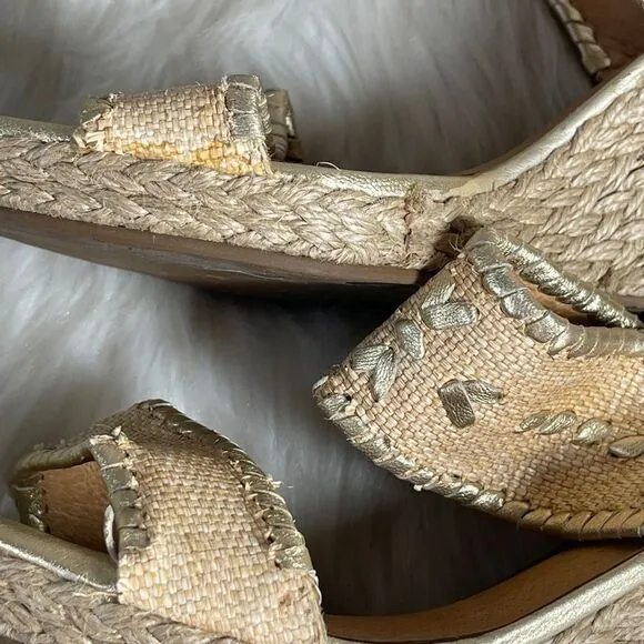 Jack Rogers Vanessa Gold Raffia Espadrille Wedge Sandals Sz 9