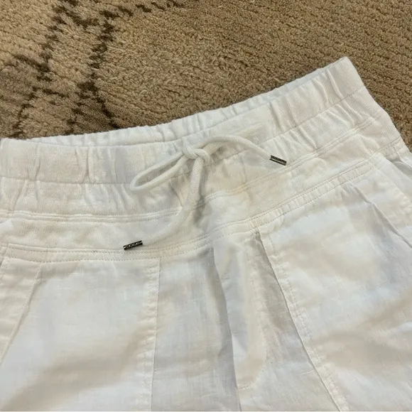 James Perse White Linen Military Drawstring Shorts