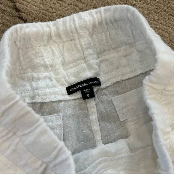 James Perse White Linen Military Drawstring Shorts