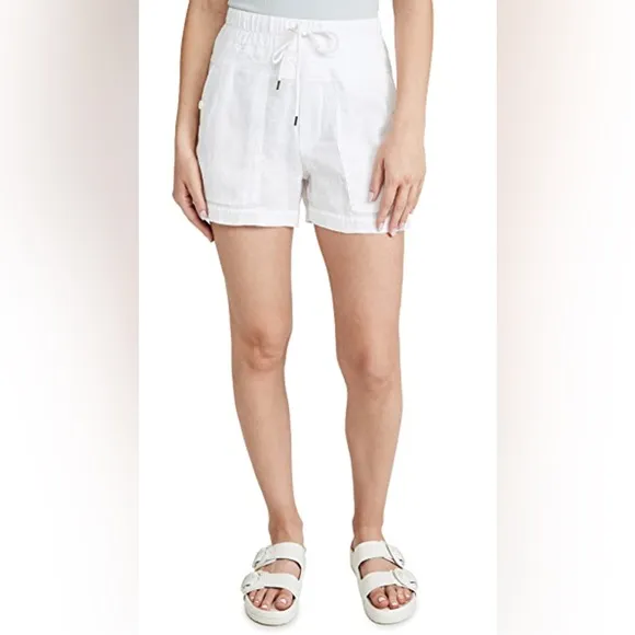 James Perse White Linen Military Drawstring Shorts