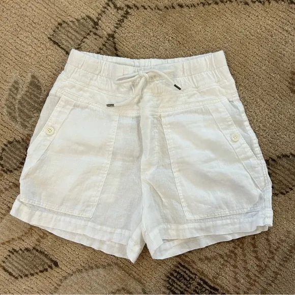 James Perse White Linen Military Drawstring Shorts