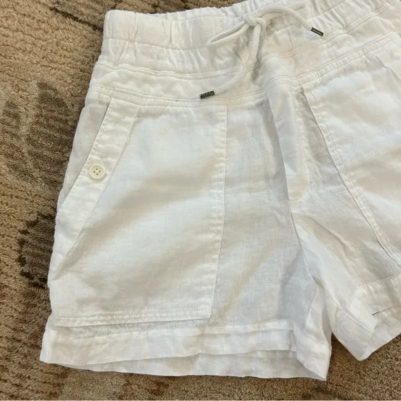 James Perse White Linen Military Drawstring Shorts