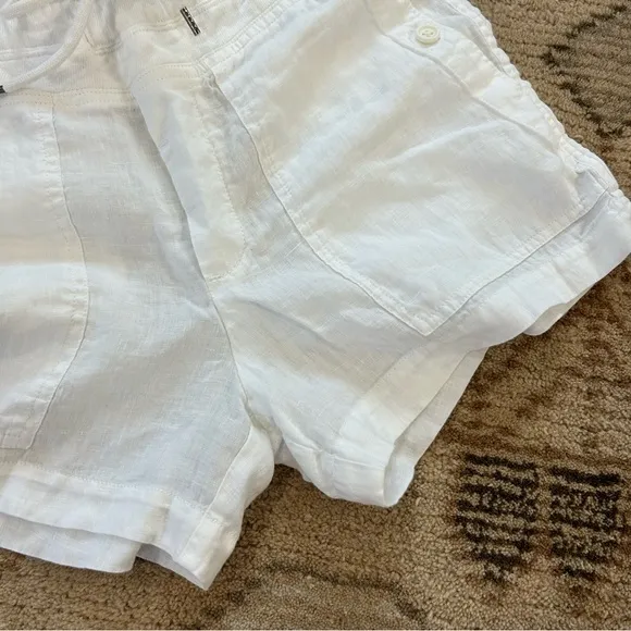 James Perse White Linen Military Drawstring Shorts