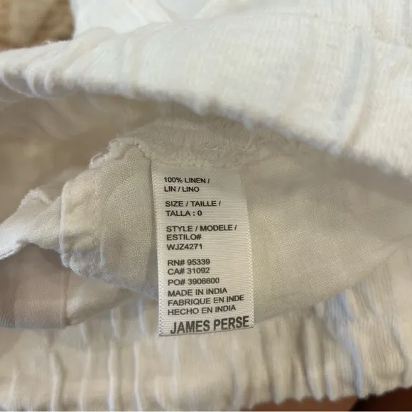 James Perse White Linen Military Drawstring Shorts