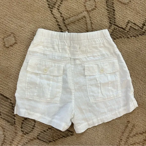 James Perse White Linen Military Drawstring Shorts