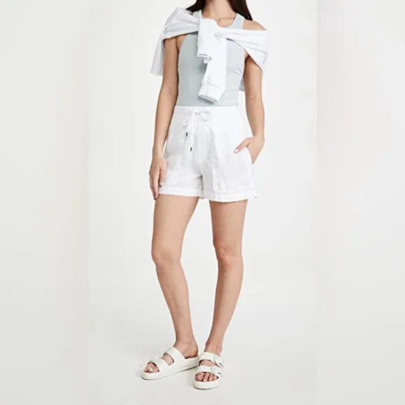 James Perse White Linen Military Drawstring Shorts