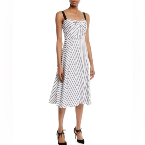 Jason Wu Black and White Striped Midi Dress - Size 4