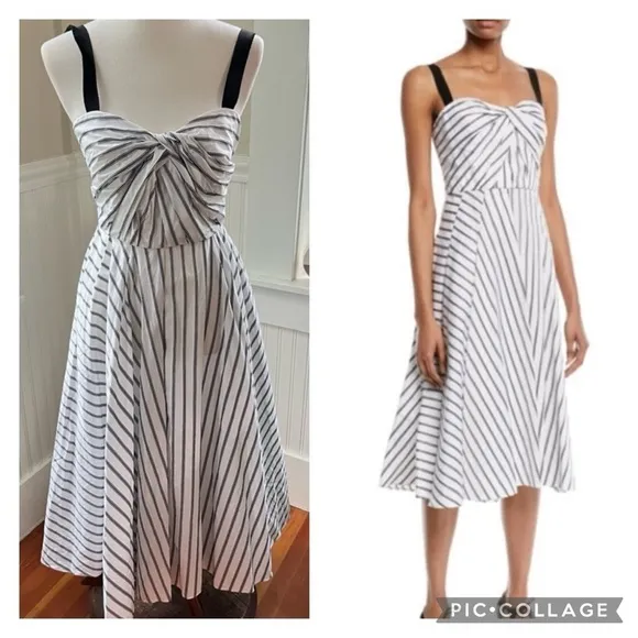 Jason Wu Black and White Striped Midi Dress - Size 4