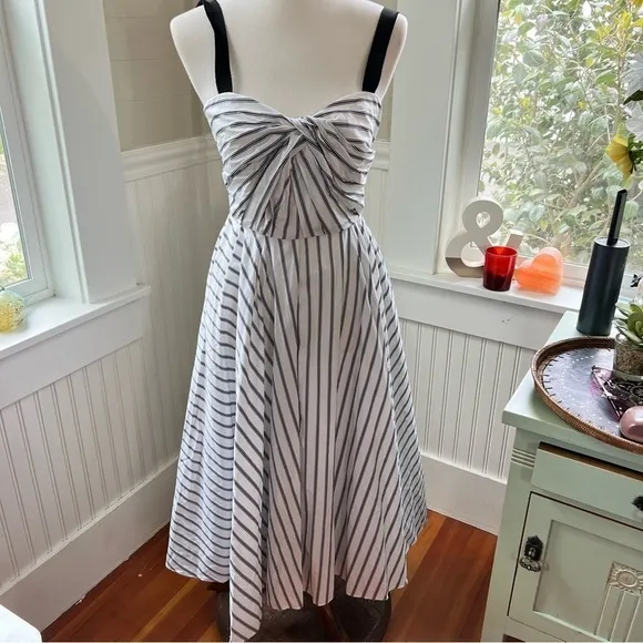 Jason Wu Black and White Striped Midi Dress - Size 4