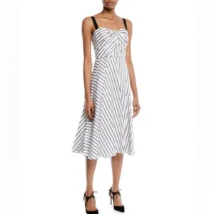 Jason Wu Black and White Striped Midi Dress - Size 4
