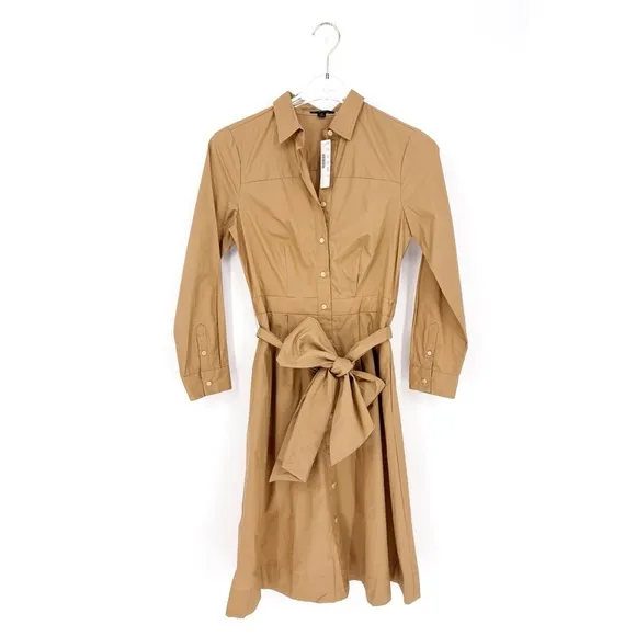 J.CREW | Button-Up Tie-Waist Cotton Shirtdress in Honey Brown | 0