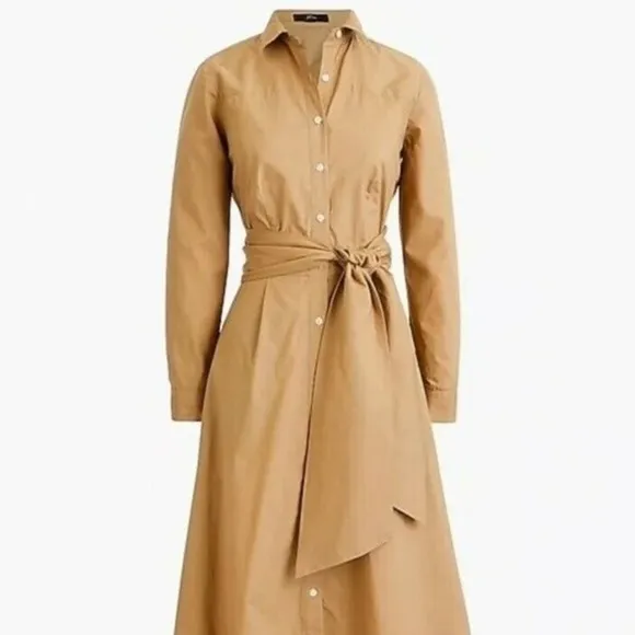J.CREW | Button-Up Tie-Waist Cotton Shirtdress in Honey Brown | 0
