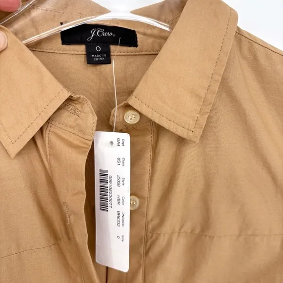 J.CREW | Button-Up Tie-Waist Cotton Shirtdress in Honey Brown | 0