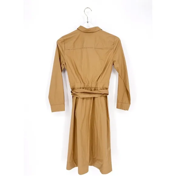 J.CREW | Button-Up Tie-Waist Cotton Shirtdress in Honey Brown | 0