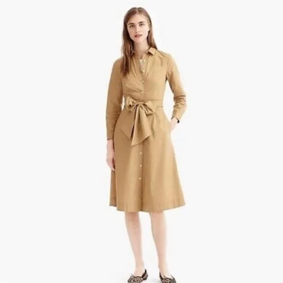 J.CREW | Button-Up Tie-Waist Cotton Shirtdress in Honey Brown | 0