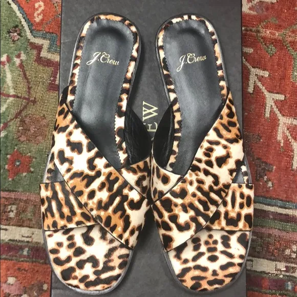 J.Crew Cross-strap sandals ivory leopard calf hair AJ146