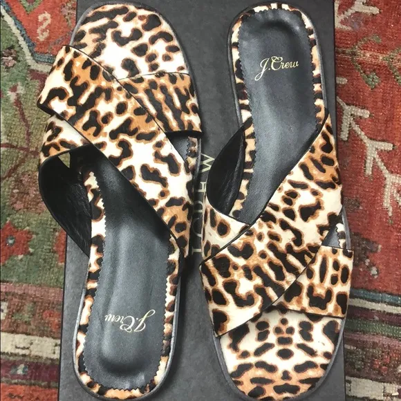 J.Crew Cross-strap sandals ivory leopard calf hair AJ146