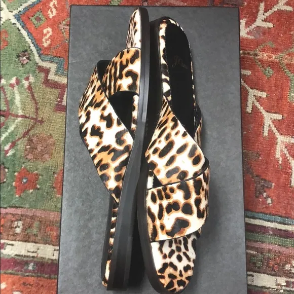 J.Crew Cross-strap sandals ivory leopard calf hair AJ146