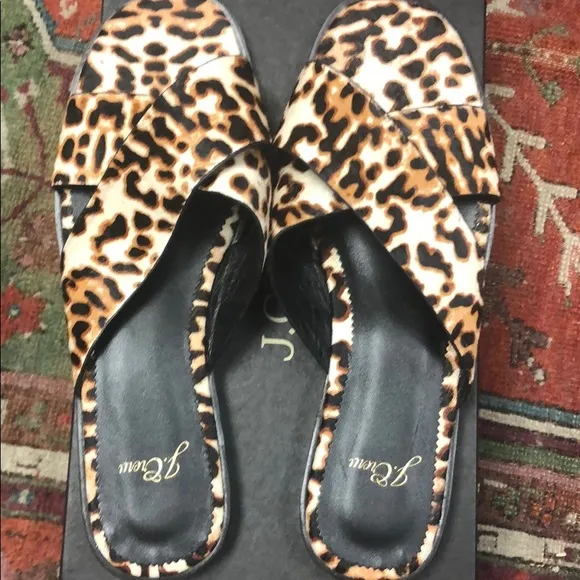 J.Crew Cross-strap sandals ivory leopard calf hair AJ146