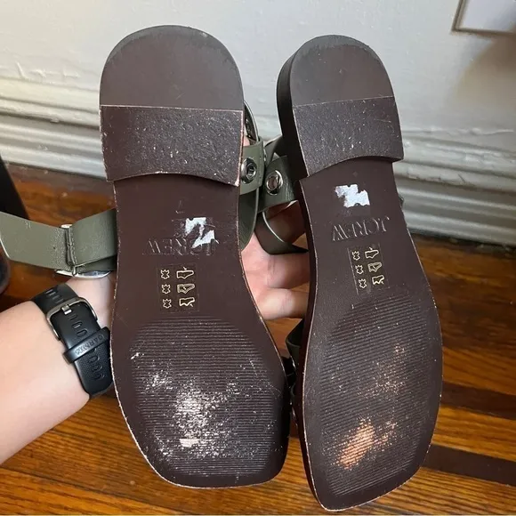 J.Crew Grommet cross-strap sandals in leather, olive size 7