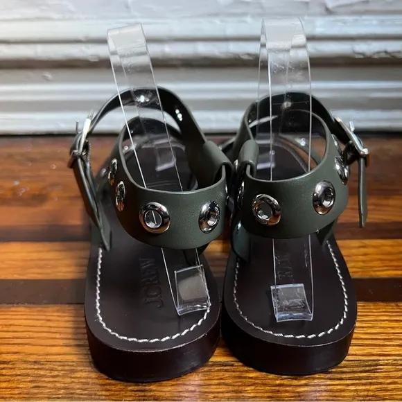J.Crew Grommet cross-strap sandals in leather, olive size 7