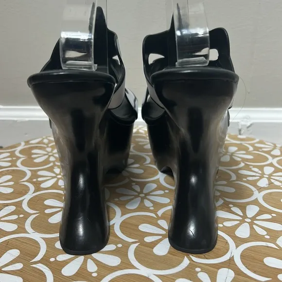 Jeffery Campbell white black platform Papillon butterfly leather mule wedge heel