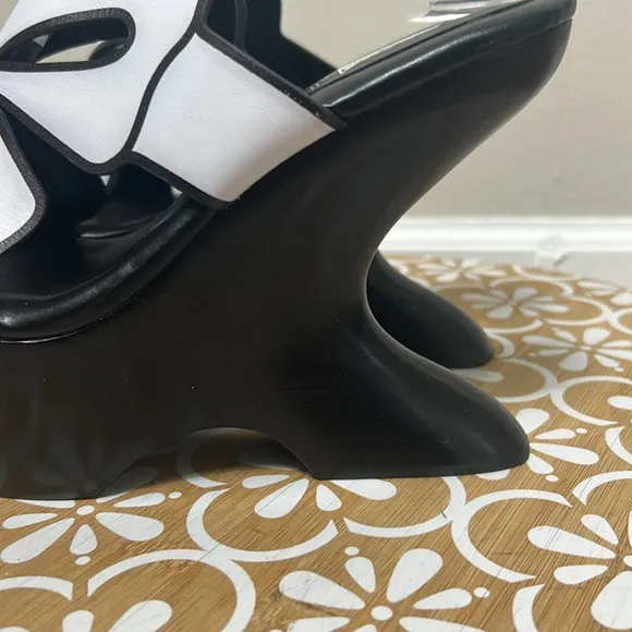 Jeffery Campbell white black platform Papillon butterfly leather mule wedge heel