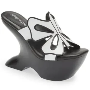 Jeffery Campbell white black platform Papillon butterfly leather mule wedge heel