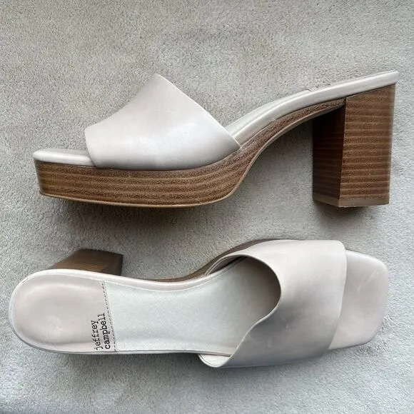 Jeffrey Campbell Caviar Nude Leather Platform Heel Slide Sandals Women 10 Casual