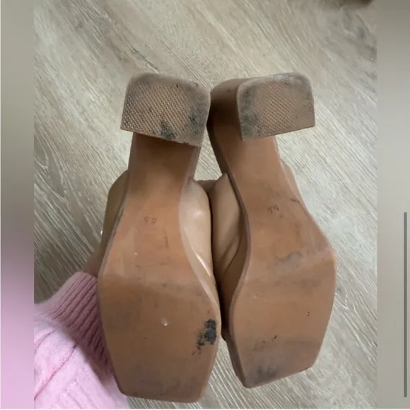 Jeffrey Campbell Caviar Nude Platform Sandals Square Toe Leather 5.5