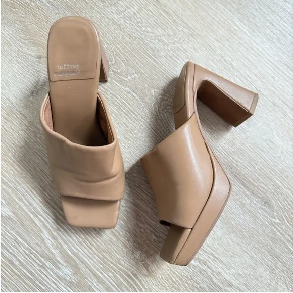Jeffrey Campbell Caviar Nude Platform Sandals Square Toe Leather 5.5