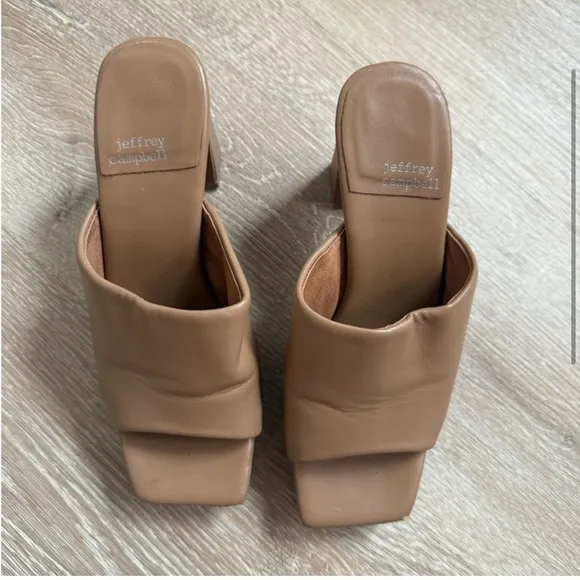 Jeffrey Campbell Caviar Nude Platform Sandals Square Toe Leather 5.5