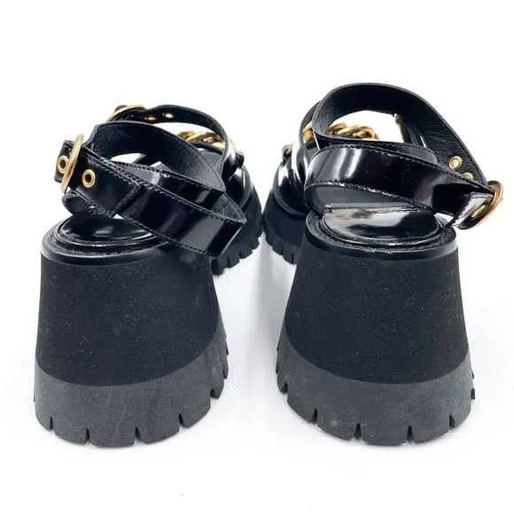 Jeffrey Campbell Crunched Sandals Black Leather Gold Chain Platform Lug Sz 8