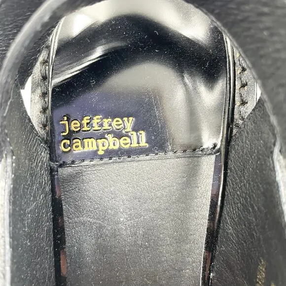 Jeffrey Campbell Crunched Sandals Black Leather Gold Chain Platform Lug Sz 8