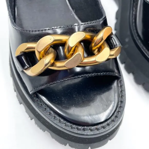 Jeffrey Campbell Crunched Sandals Black Leather Gold Chain Platform Lug Sz 8